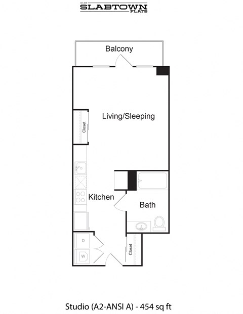 Floor plan for studio, 1 bath, 454 sqft